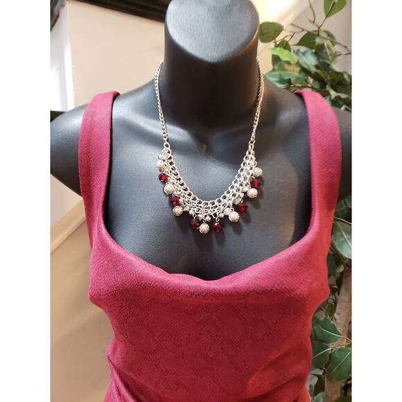 House of Wallace Bodycon Dress Women's Large Red Stretch Back Zip Square Neck - Picture 11 of 14